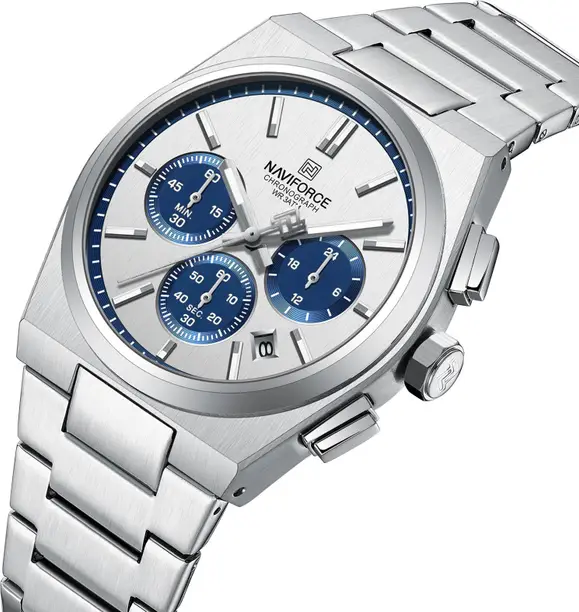 NAVIFORC Elegant Silver With Blue Chronograph Dial Stainless Steel Strap Analog Watch - - Image 3