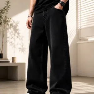 Men Straight Fit Mid Rise Black Jeans