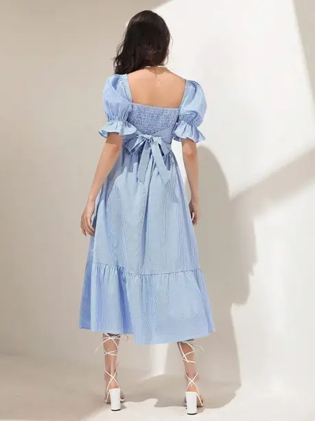 Women Fit and Flare Light Blue Full Length Dress - Image 3