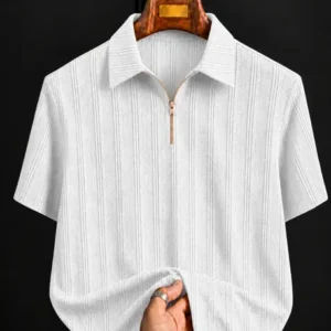 Men Self Design Zip Neck Polycotton White T-Shirt