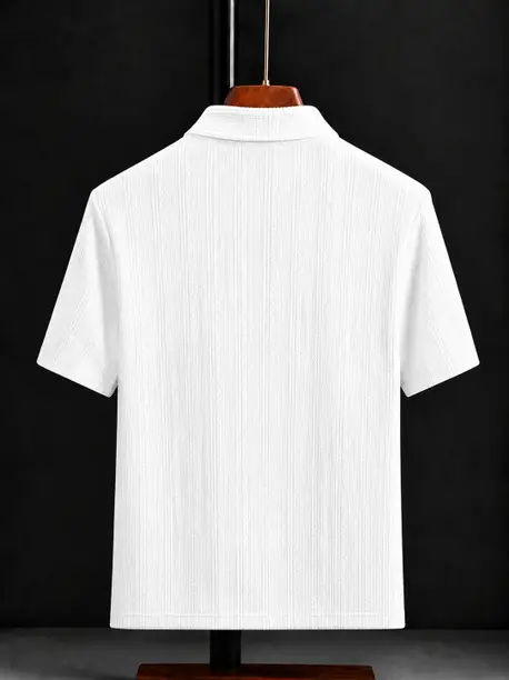 Men Self Design Zip Neck Polycotton White T-Shirt - Image 2