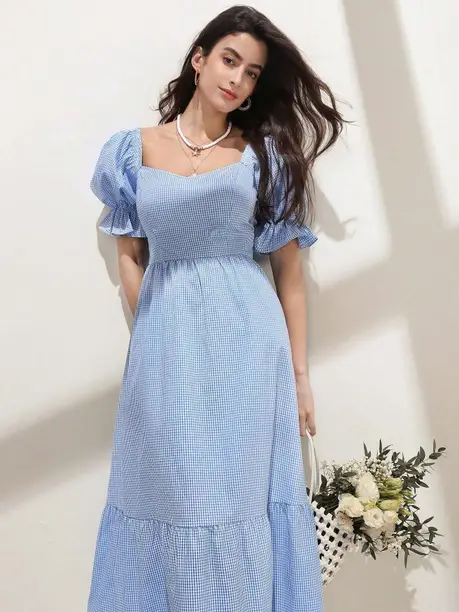 Women Fit and Flare Light Blue Full Length Dress